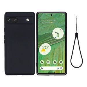 Olixar Soft Silicone Black Case with Lanyard - For Google Pixel 7a