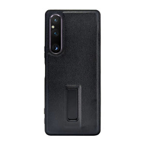 Olixar Black Leather-Style Kickstand Case - For Sony Xperia 1 V