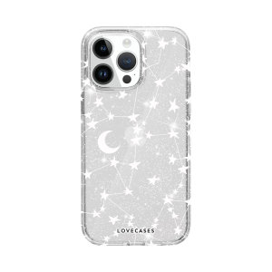 Lovecases White Stars & Moons Glitter Case - For iPhone 15 Pro