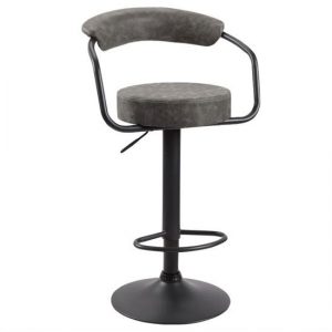 Hanna Leather Bar Stool In Grey With Black Base