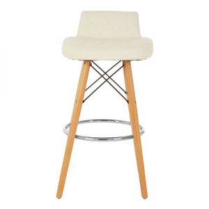 Porrima Faux Leather Bar Stool In White With Natural Legs