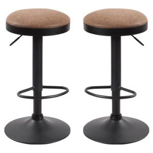 Remi Brown Leather Bar Stools With Black Base In A Pair