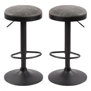 Remi Grey Leather Bar Stools With Black Base In A Pair