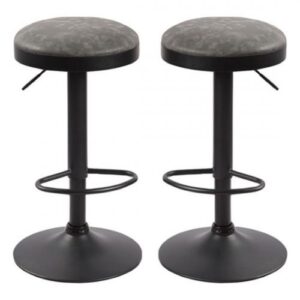 Remi Grey Leather Bar Stools With Black Base In A Pair