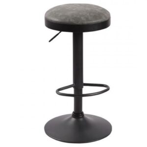 Remi Leather Bar Stool In Grey With Black Base