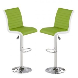 Ritz Bar Stool In Lime And White Faux Leather In A Pair