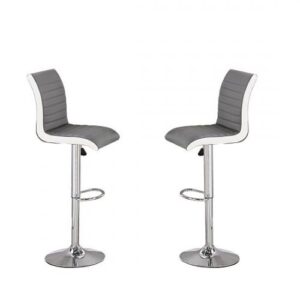 Ritz Bar Stools In Grey And White Faux Leather In A Pair