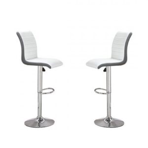 Ritz Bar Stools In White And Grey Faux Leather In A Pair