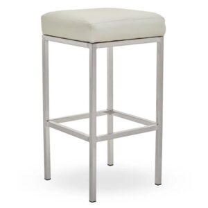 Beon Faux Leather Bar Stools In White With Chrome Base
