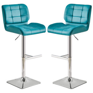 Candid Teal Faux Leather Bar Stool With Chrome Base In Pair