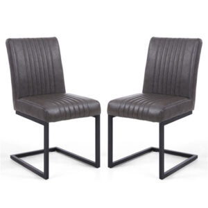 Aboba Grey Leather Effect Cantilever Dining Chair In A Pair