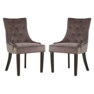 Adalinise Grey Velvet Dining Chair With Wooden Legs In A Pair