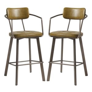Alstan Vintage Gold Faux Leather Bar Stools In Pair