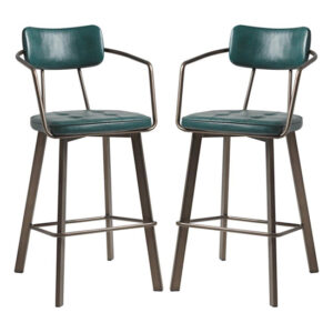 Alstan Vintage Teal Faux Leather Bar Stools In Pair