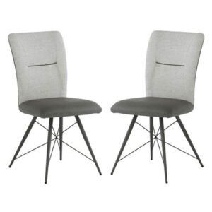 Amalki Light Grey Fabric And Pu Leather Dining Chair In A Pair