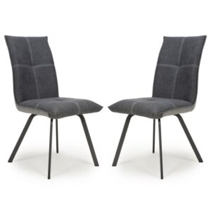 Ansan Dark Grey Linen Effect Dining Chair In Pair