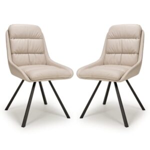 Aracaj Swivel Cream Leather Effect Dining Chairs In Pair