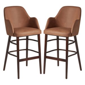 Avelay Vintage Cognac Faux Leather Bar Stools In Pair
