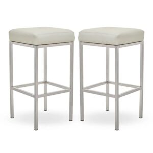 Baino White Leather Bar Stools With Chrome Legs In A Pair
