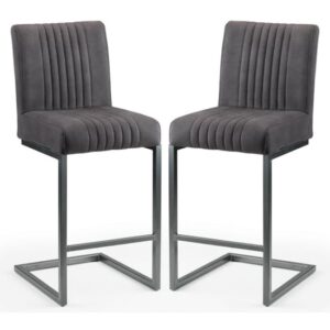 Barras Charcoal Grey Faux Leather Bar Stools In Pair