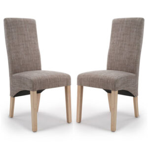 Basrah Oatmeal Wave Back Tweed Dining Chair In A Pair