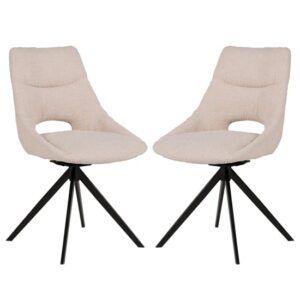 Bleta Cream Fabric Dining Chairs With Black Metal Legs In Pair