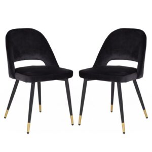 Brietta Black Velvet Dining Chairs With Black Legs In Pair