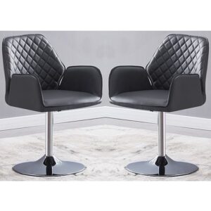 Bucketeer Grey Faux Leather Dining Chairs In Pair