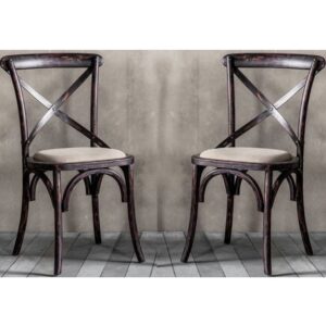 Cafe Cross Back Black Wooden Dining Chairs In Pair