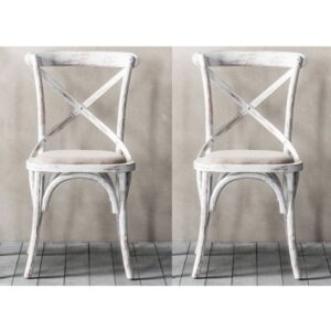 Cafe Cross Back White Wooden Dining Chairs In Pair