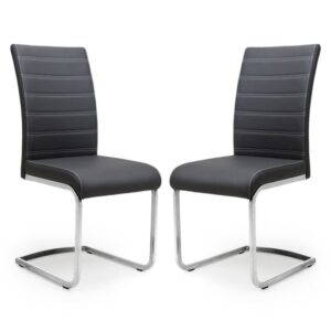 Conary Black Leather Cantilever Dining Chair In A Pair