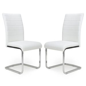 Conary White Leather Cantilever Dining Chair In A Pair