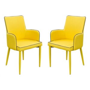 Divina Yellow Fabric Upholstered Carver Dining Chairs In Pair