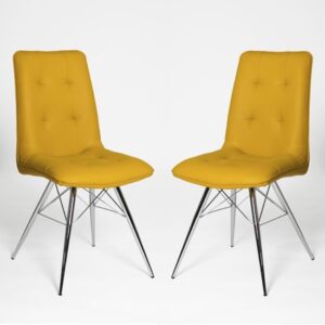 Epson Dining Chair In Ochre Pu With Chrome Legs In A Pair