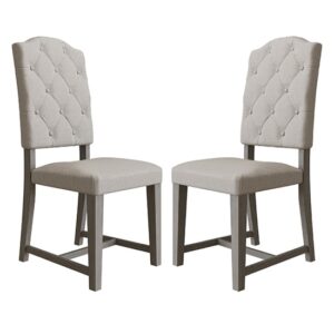 Floyd Grey Oak Wooden Buttoned Back Dining Chairs In Pair