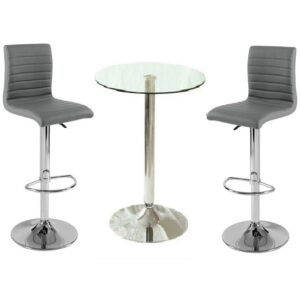 Gino Clear Glass Bar Table And 2 Ripple Charcoal Grey Bar Stools