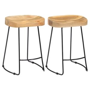 Henley 52cm Brown Wooden Bar Stools With Black Legs In A Pair