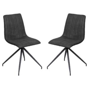 Isaac Charcoal Faux Leather Dining Chairs In Pair