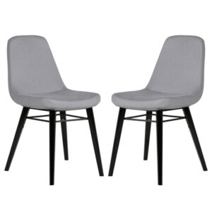 Jecca Grey Fabric Dining Chairs With Black Legs In Pair