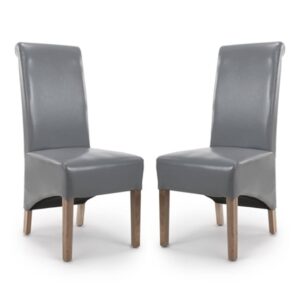 Kyoto Roll Back Bonded Leather Grey Dining Chairs In Pair