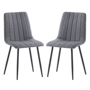 Laney Grey Fabric Dining Chairs With Black Legs In Pair