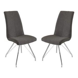 Mekbuda Dark Grey Fabric Upholstered Dining Chair In Pair