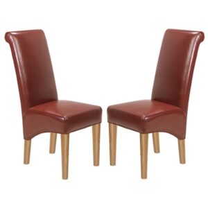 Modals Red Leather Dining Chairs In A Pair With Wooden Legs