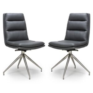 Nobo Grey Faux Leather Dining Chair With Steel Legs In Pair
