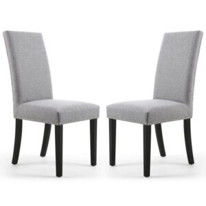 Rabat Silver Grey Linen Dining Chairs And Black Legs In Pair