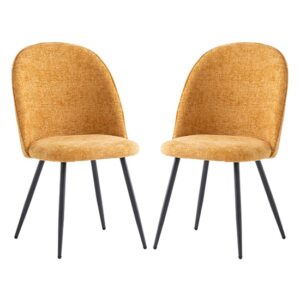 Raisa Yellow Fabric Dining Chairs With Black Legs In Pair
