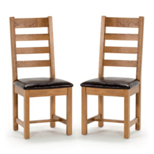 Ramore Ladder Back Natural Wooden Dining Chairs In Pair