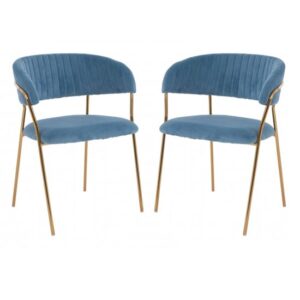 Tamzo Blue Velvet Dining Chairs With Gold Legs In Pair