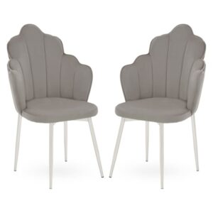 Tania Grey Velvet Dining Chairs With Chrome Legs In A Pair