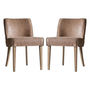 Tarnby Brown Linen Upholstered Dining Chairs In Pair